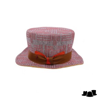 alfonso deste hoge hoed linnen stripe naturel grijs rood