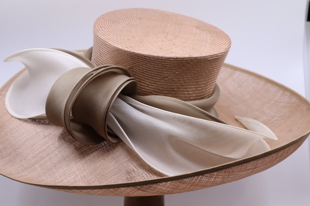 Whiteley Occasion Hat Parasisal Sinamay Silk Latte Ivory