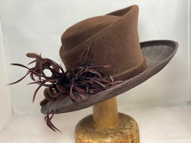 Whiteley Occasion Hat Velour Sinamay Goose Biot Chocolate Brown