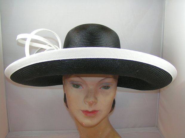 Whiteley Occasion Hat Mable Parasisal  Turn Up Brim BLACK WHITE