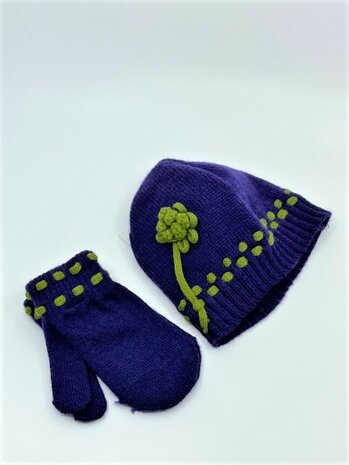 Fiebig knitted kindermuts Paars en Groen