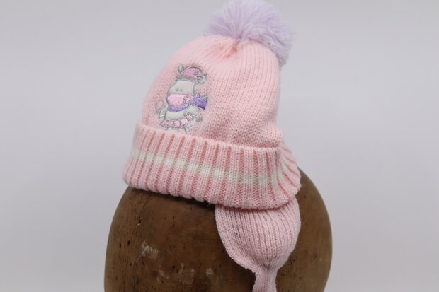 Fibi Knitted babymuts met pompom Roze