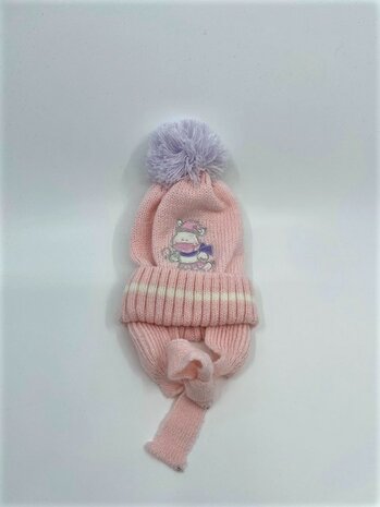 Fibi Knitted babymuts met pompom Roze