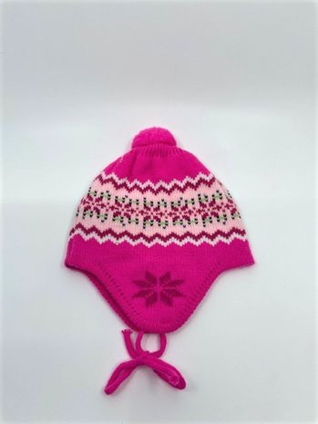 Fibi Kinder Knitted Muts Pompom Neon Roze