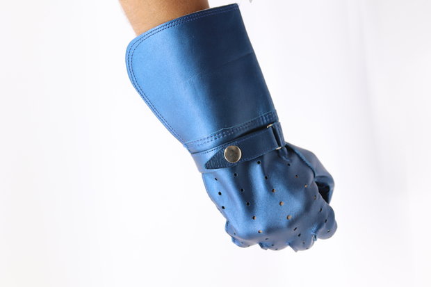 Evel Knievel Lederen Handschoenen  Metallic Blue 