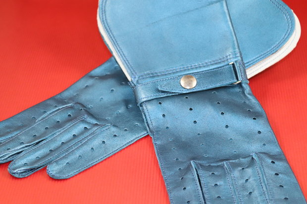 Evel Knievel Lederen Handschoenen  Metallic Blue 