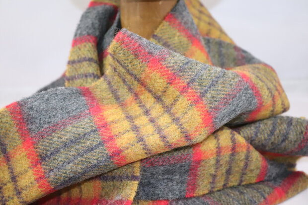 john hanly irish wool scarf long yellow red grey check