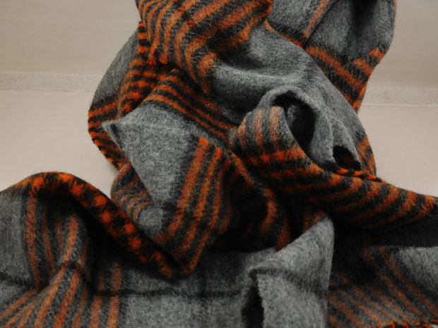 john hanly irish wool scarf long grey orange check