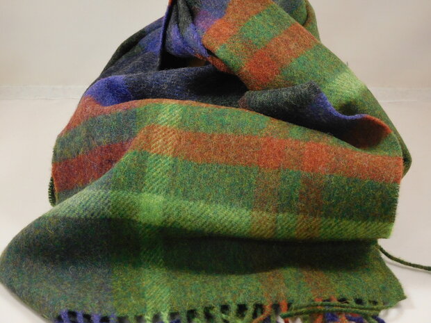 john hanly irish wool scarf long charcoal green indigo check