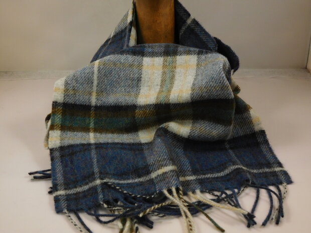 john hanly irish wool scarf short grey denim tartan
