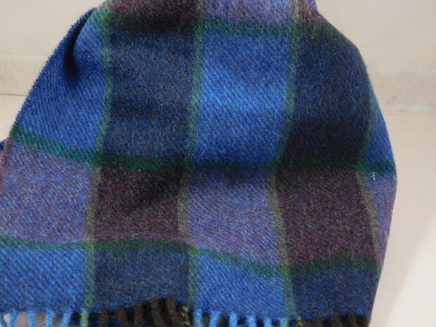 john hanly irish wool scarf short blue navy heather check
