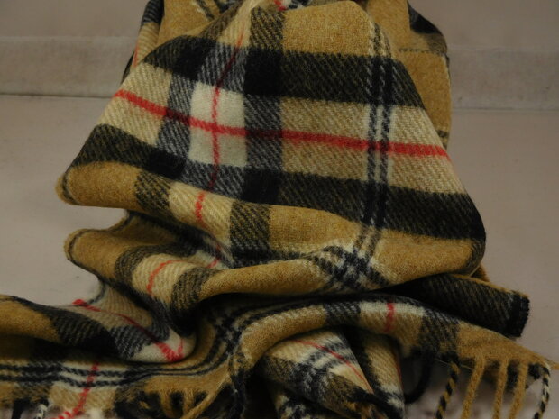 john hanly irish wool scarf short camel of merrick tartan