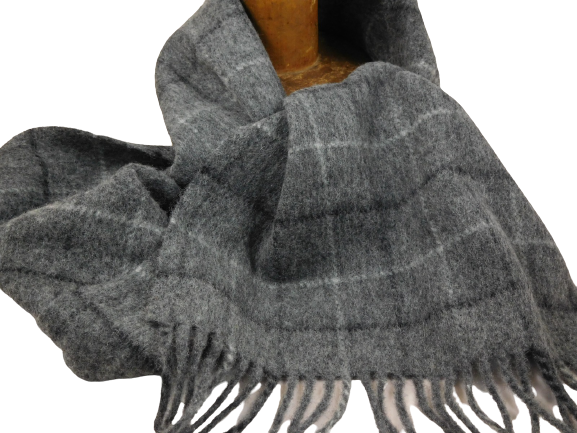 john hanly irish wool scarf short classic grey mix check