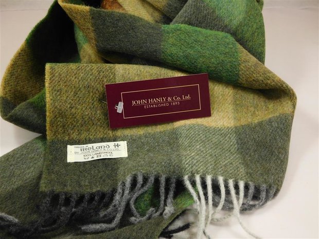 john hanly irish wool scarf medium green mix block check