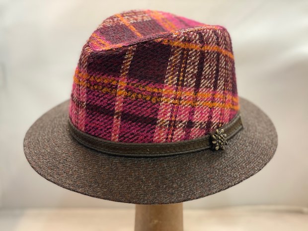 Jos van Dijck Fedora Tweedhoed Plaid Magenta Bruin