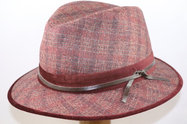 Jos van Dijck Fedora Tweedhoed Plaid Bordeaux