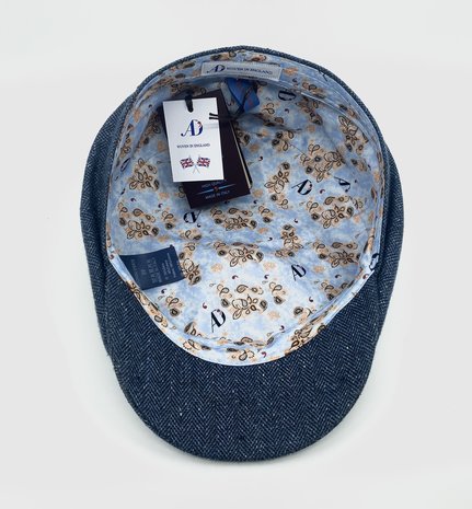 alfonso deste newsboy cap kyoto zijde visgraat jeansblauw
