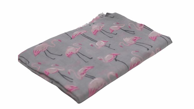 onkar zomer sjaal viscosemix flamingos grey and pink