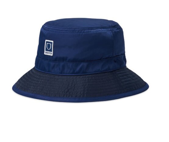 brixton beta packable bucket hat navy and sky blue