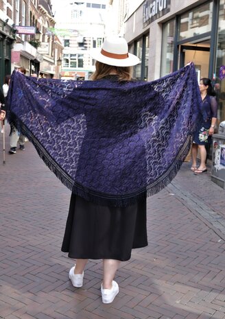 jos van dijck kanten driehoek omslagdoek viscose midnight blue