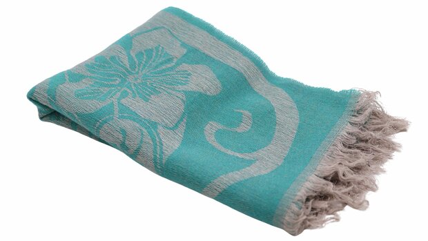 panizza sjaal wolmix floral turquoise beige