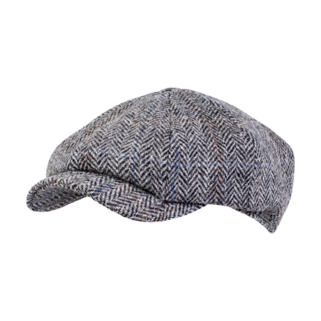 wigens newsboy retro cap wool herringbone harris tweed grey