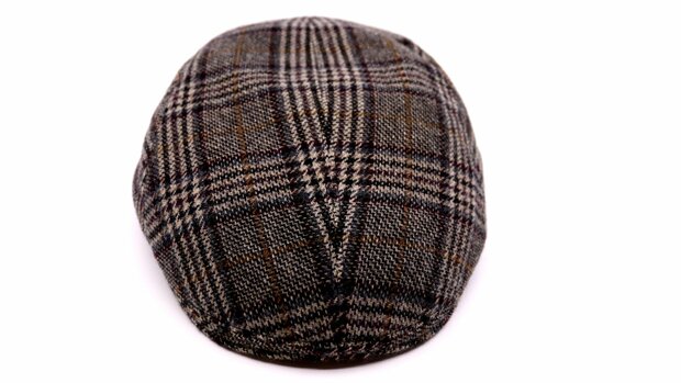 wigens ivy modern flat cap merino wool check taupe grey