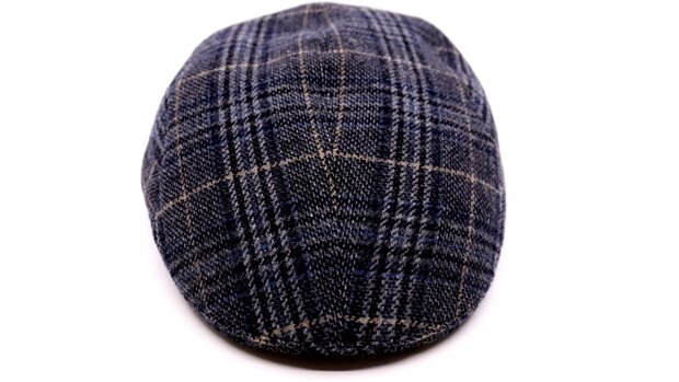 wigens ivy modern flat cap merino wool check blue grey