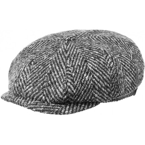 stetson newsboy cap hatteras tweed visgraat antraciet