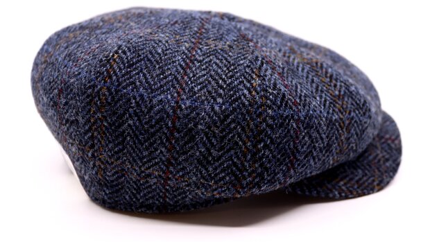 wigens newsboy retro cap wool herringbone harris tweed blue