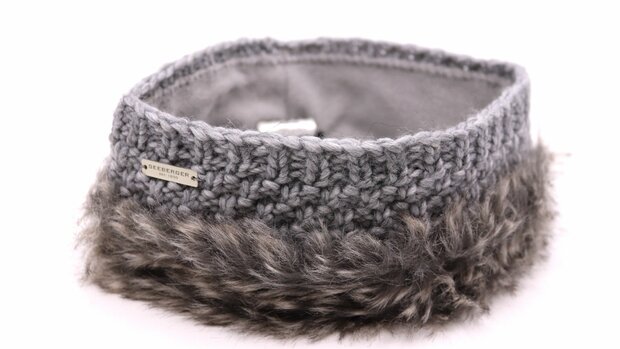 seeberger knitted hoofdband imitatiebont smoke grey