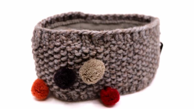 seeberger knitted hoofdband wolmix pompom nutria