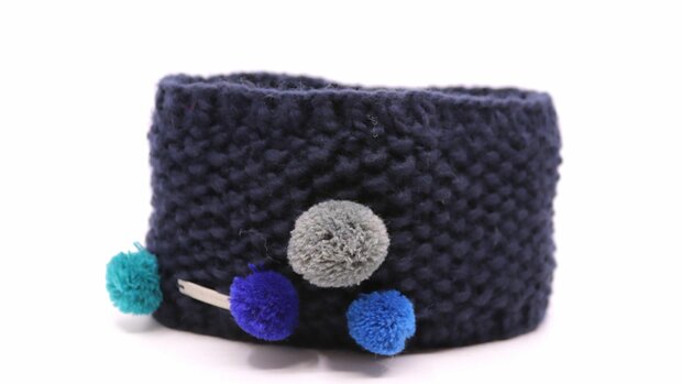 seeberger knitted hoofdband wolmix pompom marine blauw