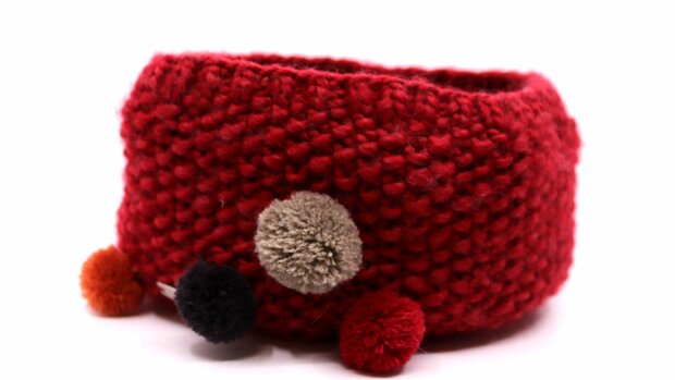 seeberger knitted hoofdband wolmix pompom wine red