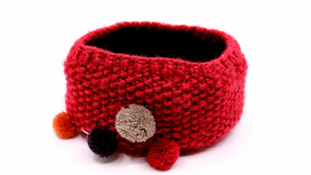 seeberger knitted hoofdband wolmix pompom wine red