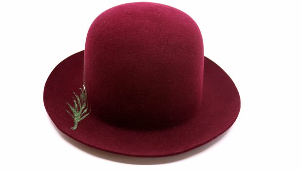 panizza bespoke furfelt hat burgundy peacock handpainted detail