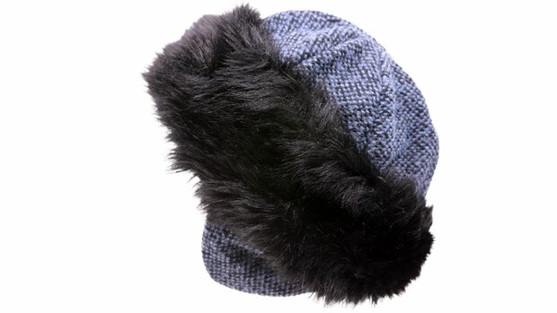 panizza cloche faux fur met oorflappen blauw en zwart