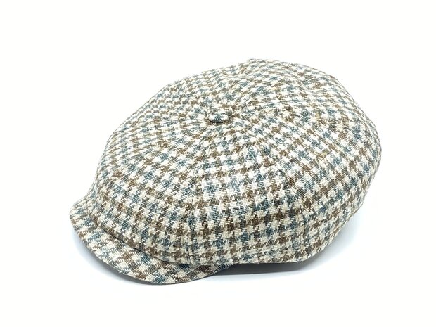 stetson newsboy cap hatteras wool and silk cerruti houndstooth brown beige sage green