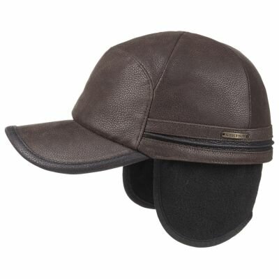  Stetson Cowhide Leather Baseballcap Earflaps Dark Brown