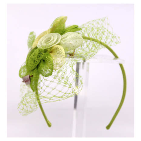 bedacht fascinator flowers sinamay en voile green