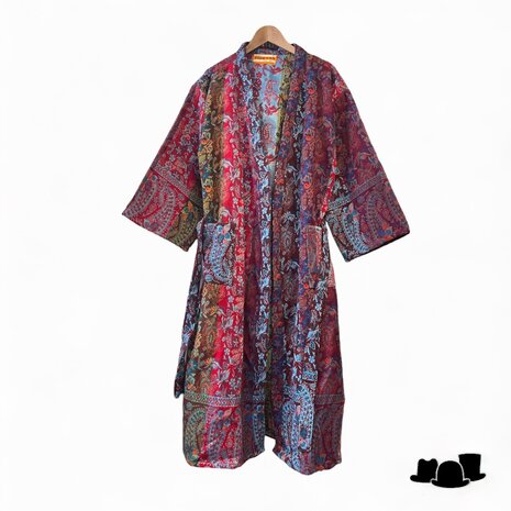 onkar tibetan unisex kimono yak wolmix bordeaux kobalt en groen