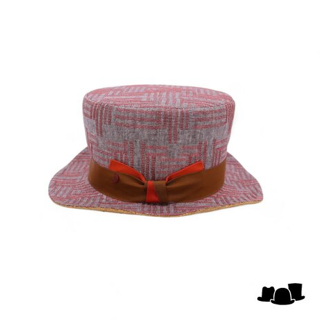 alfonso deste hoge hoed linnen stripe naturel grijs rood