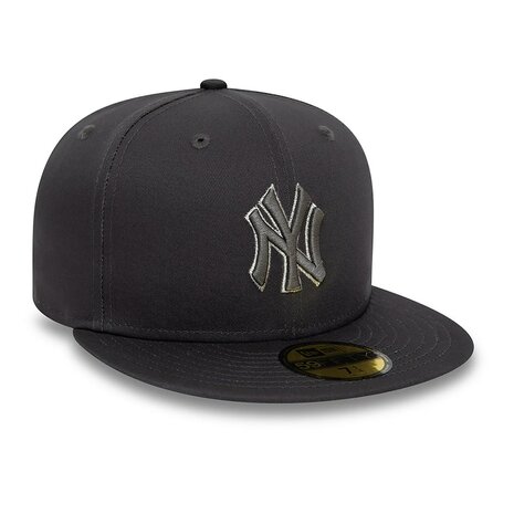 new era fitted baseball cap 59fifty new york yankees metallic outline grey