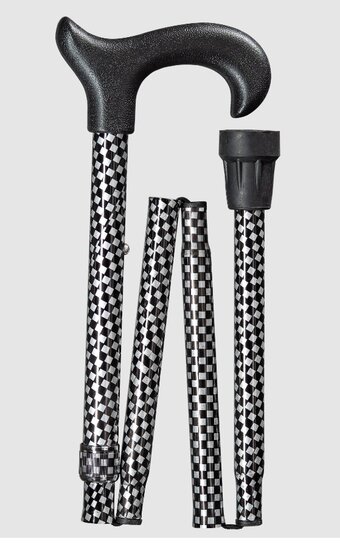 gastrock uni ergonomic derby opvouwbare wandelstok karo check zilver zwart