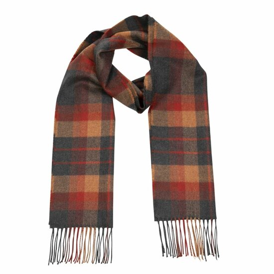 john hanly merino luxury wool scarf orange charcoal plaid