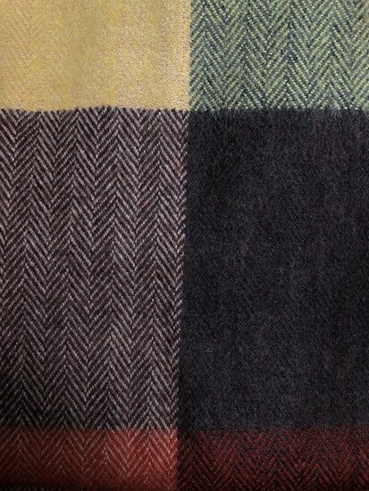 john hanly merino luxury wool scarf yellow green brown block check