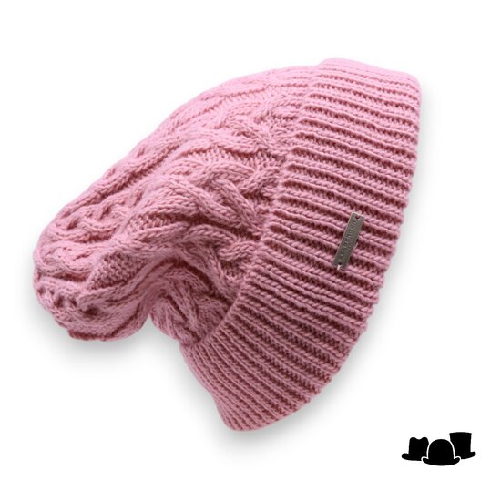 seeberger muts cable knit met omslag acrylmix rosewood