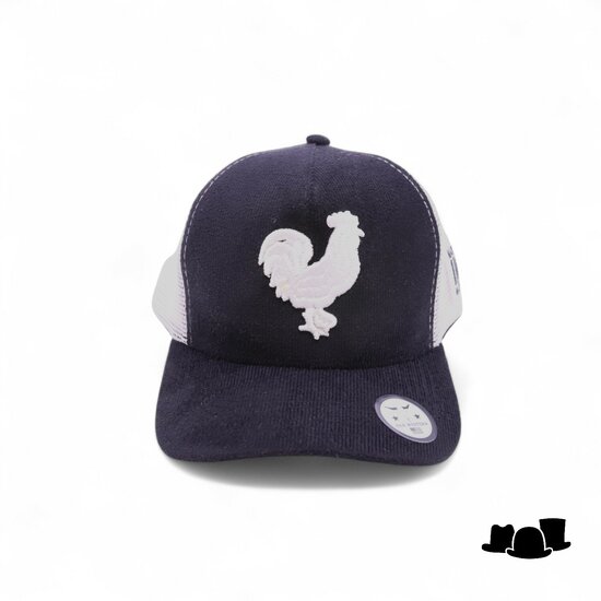 made in mato trucker cap rooster black and white
