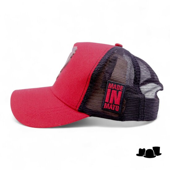 made in mato trucker cap rooster red black
