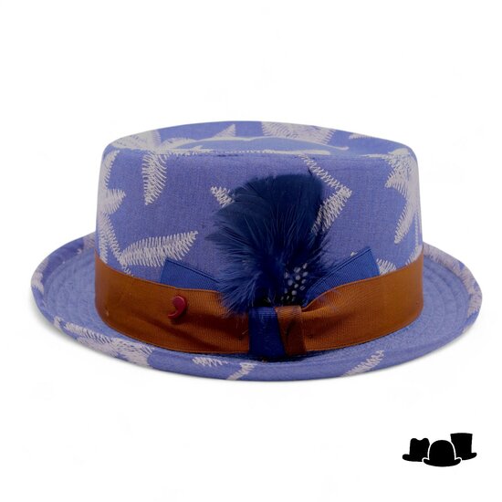 alfonso deste pork pie katoen broderie katoenmix blauw wit